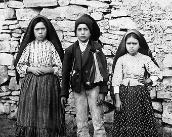 Fatima Saints Restored Photo (Sister Lucia, Sts Francisco and Jacinta) - Exclusive! - Vintage Catholic Art - Archival Quality Print