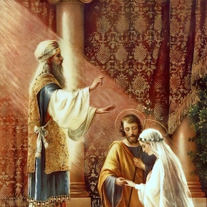 Nozze di Giuseppe e Maria – 5 misure – Regalo di nozze/anniversario – basato su un'immagine sacra d'epoca – Stampa d'arte cattolica – Qualità d'archivio