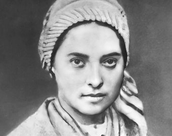 Santa Bernadette – Restauración fotográfica exclusiva – 4 tamaños – Arte católico – Regalo católico