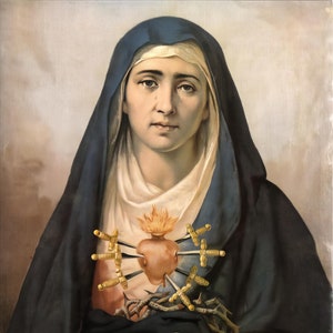 New! Our Lady of Sorrows – Our Lady of Quito – 16th Century Spanish Missionary Art – Miracle Painting with Prophecies