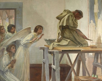 Fra Angélico visitado por ángeles – Paul-Hippolyte Flandrin – Impresión artística católica – Calidad de archivo
