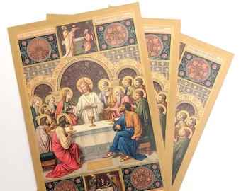 Last Supper Post Card – Thanksgiving Table – card pack of 3 or 10 or 100 – by Max Schmalzl, from a Roman Missale