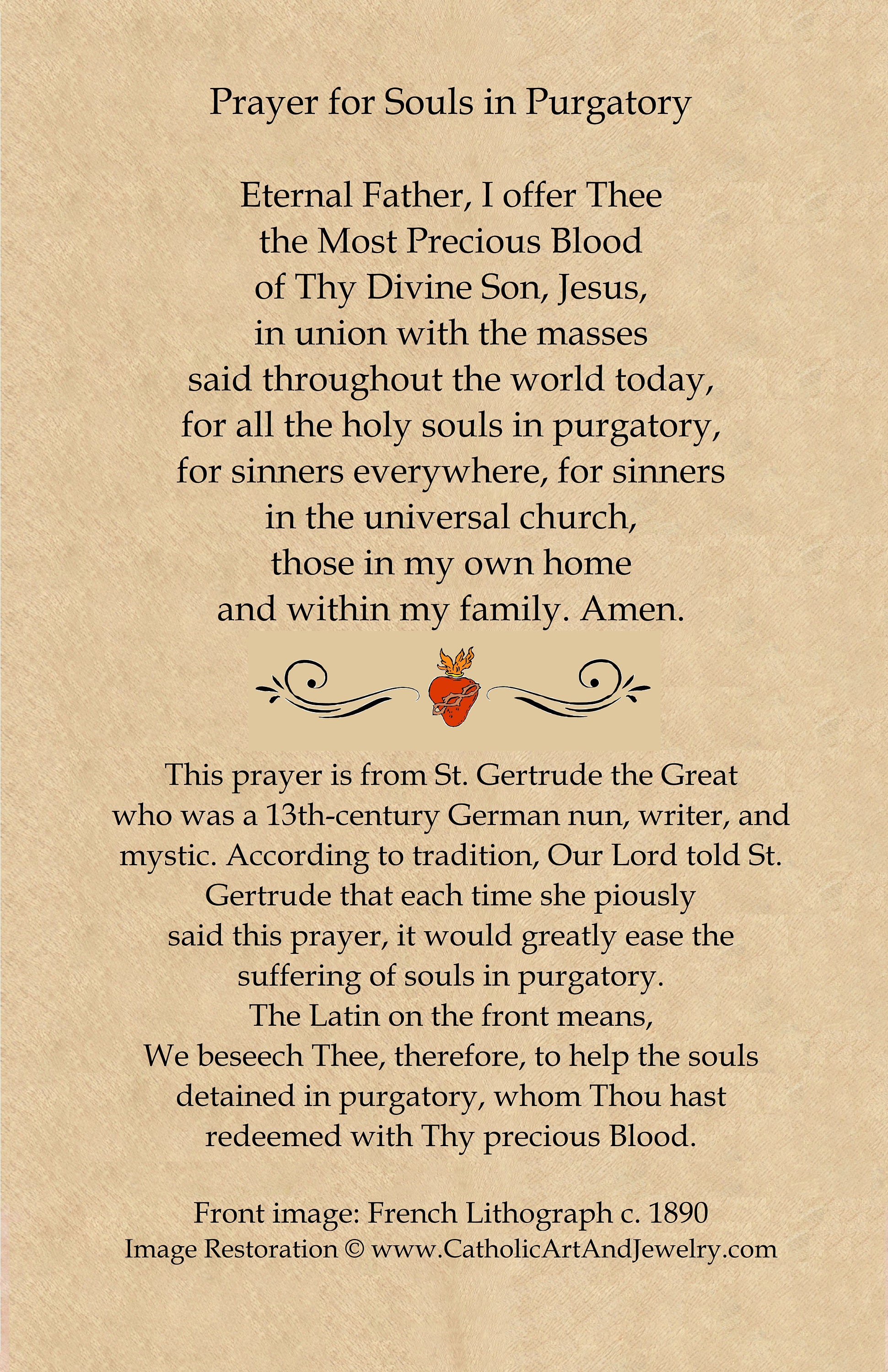 Prayer for the Holy Souls in Purgatory – St. Gertrude's Prayer – Restored Vintage Holy Card ...