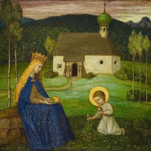 Mary with the Child Jesus at the Chapel – Matthäus Schiestl – Catholic Art Print – Archival Quality