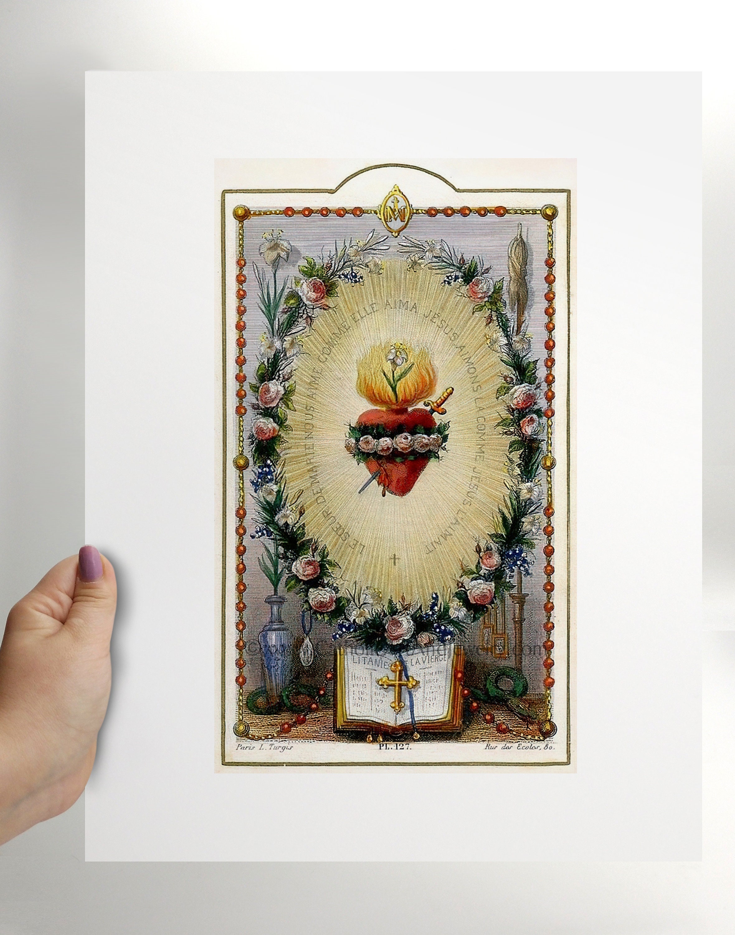 The Rosary – Based on a Vintage French Holy Card – Catholic Art Print ...
