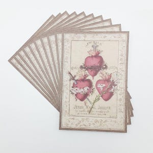 Cartolina Cuori della Sacra Famiglia – confezione da 3 o 10 o 100 – basata su Vintage Holy Card