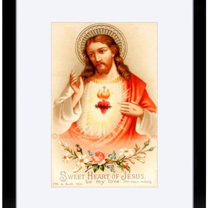 Sacred Heart of Jesus Sweet Heart of Jesus based on a Vintage American Holy Card Catholic Art Print Archival Catholic Gift 8.5x11 Black Frame