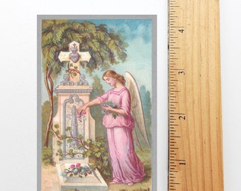 Gebed voor de doden – herdenkingskaart – engel bij het graf – gerestaureerde vintage heilige kaart/begrafeniskaart – pakket van 10/100/1000