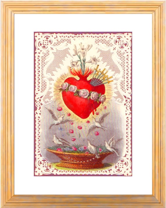 Immaculate Heart of Mary With Doves and Lace – Based on a Vintage