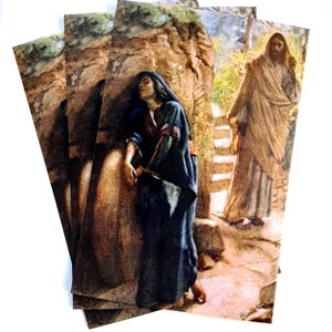 Maria Magdalena am leeren Grab Postkarte / Heilige Karte – 3er, 10er oder 100er Pack – von Harold Copper – Viintage Catholic Art