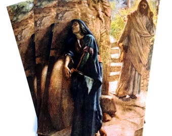 Maria Magdalena am leeren Grab Postkarte / Heilige Karte – 3er, 10er oder 100er Pack – von Harold Copper – Viintage Catholic Art