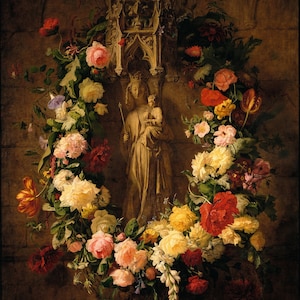 Ofrenda a Nuestra Señora – Simon Saint-Jean – Impresión de arte católico vintage – Calidad de archivo