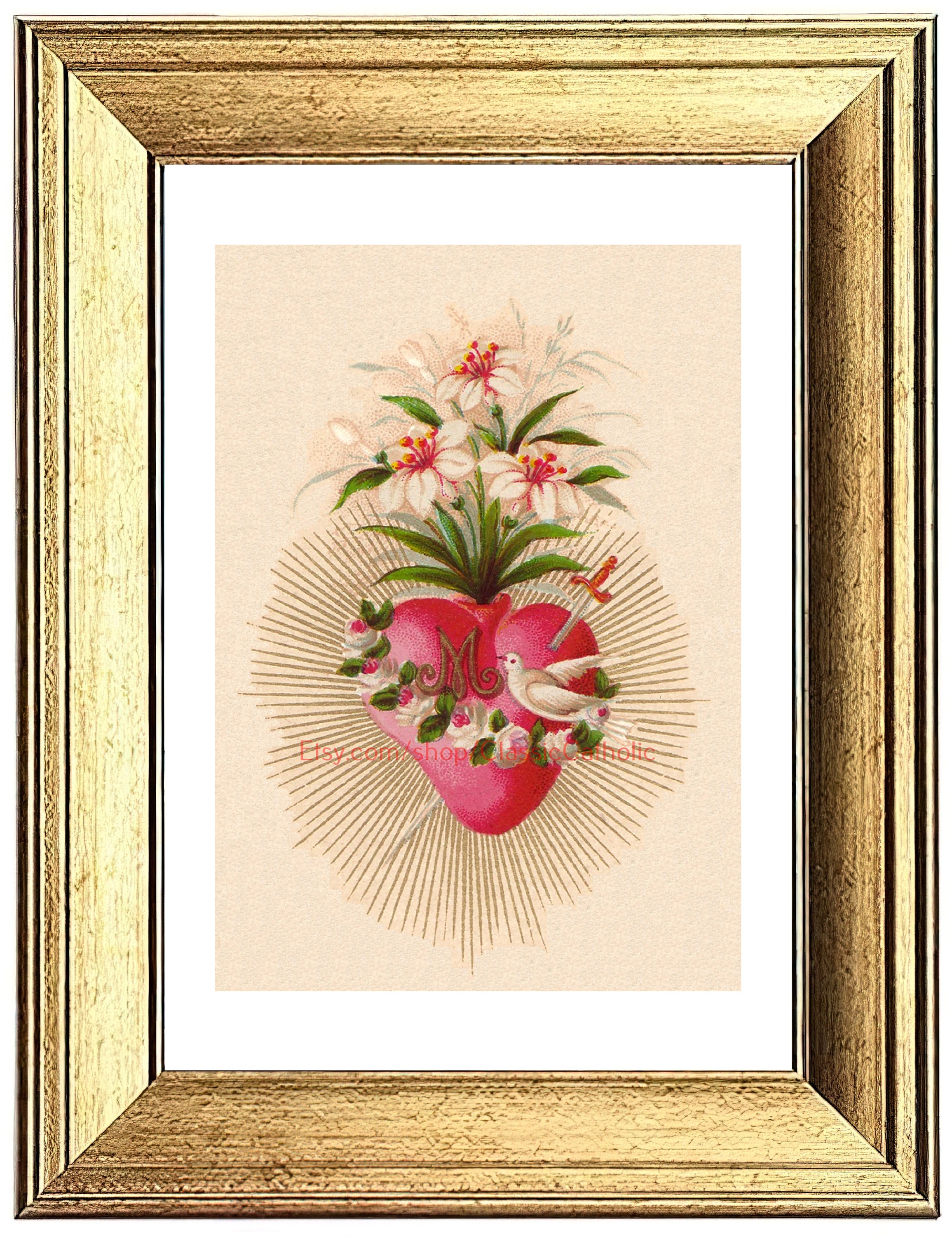 Immaculate Heart of Mary – Based on a Vintage Holy Card – Catholic Art ...
