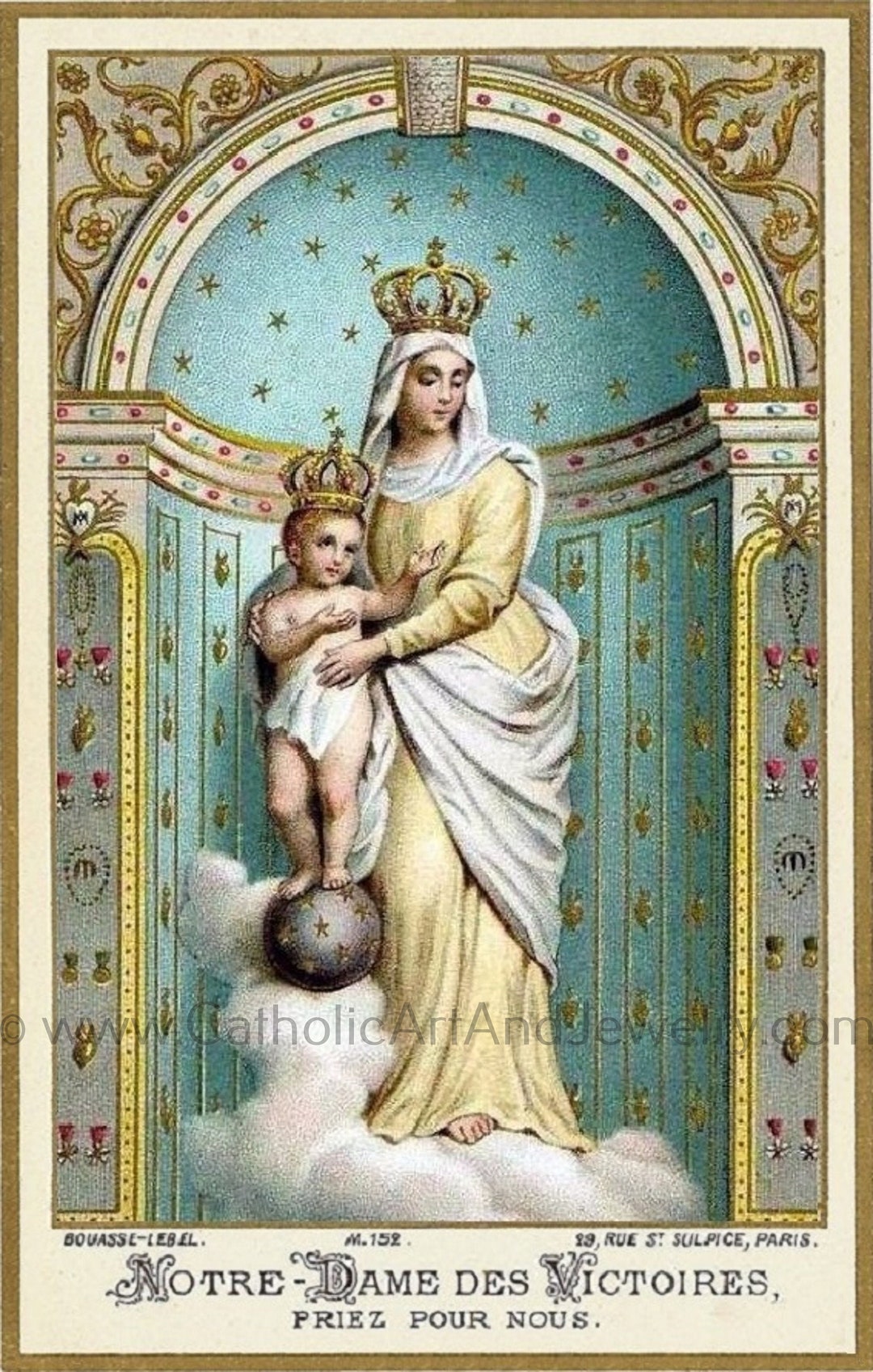 Our Lady of Victory Based on a Vintage French Holy Card Catholic Art