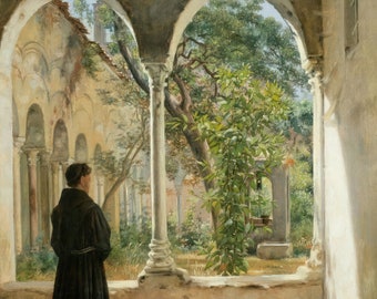 Cloister in Palermo with a Franciscan Monk – Martinus Rørbye – Catholic Art – Catholic Gift – Archival Quality