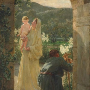 New! The Holy Family by Their Home – "Within the Gate" by Herbert Arnould Olivier – Catholic Art Print – Catholic Gift – Archival Quality
