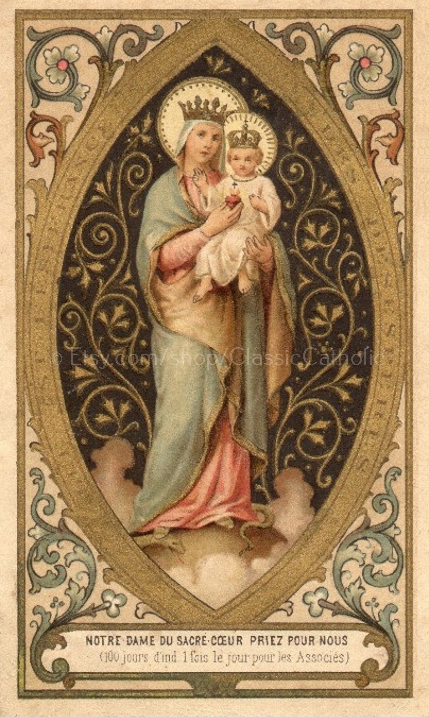 Our Lady of the Sacred Heart Based on a Vintage French Holy - Etsy