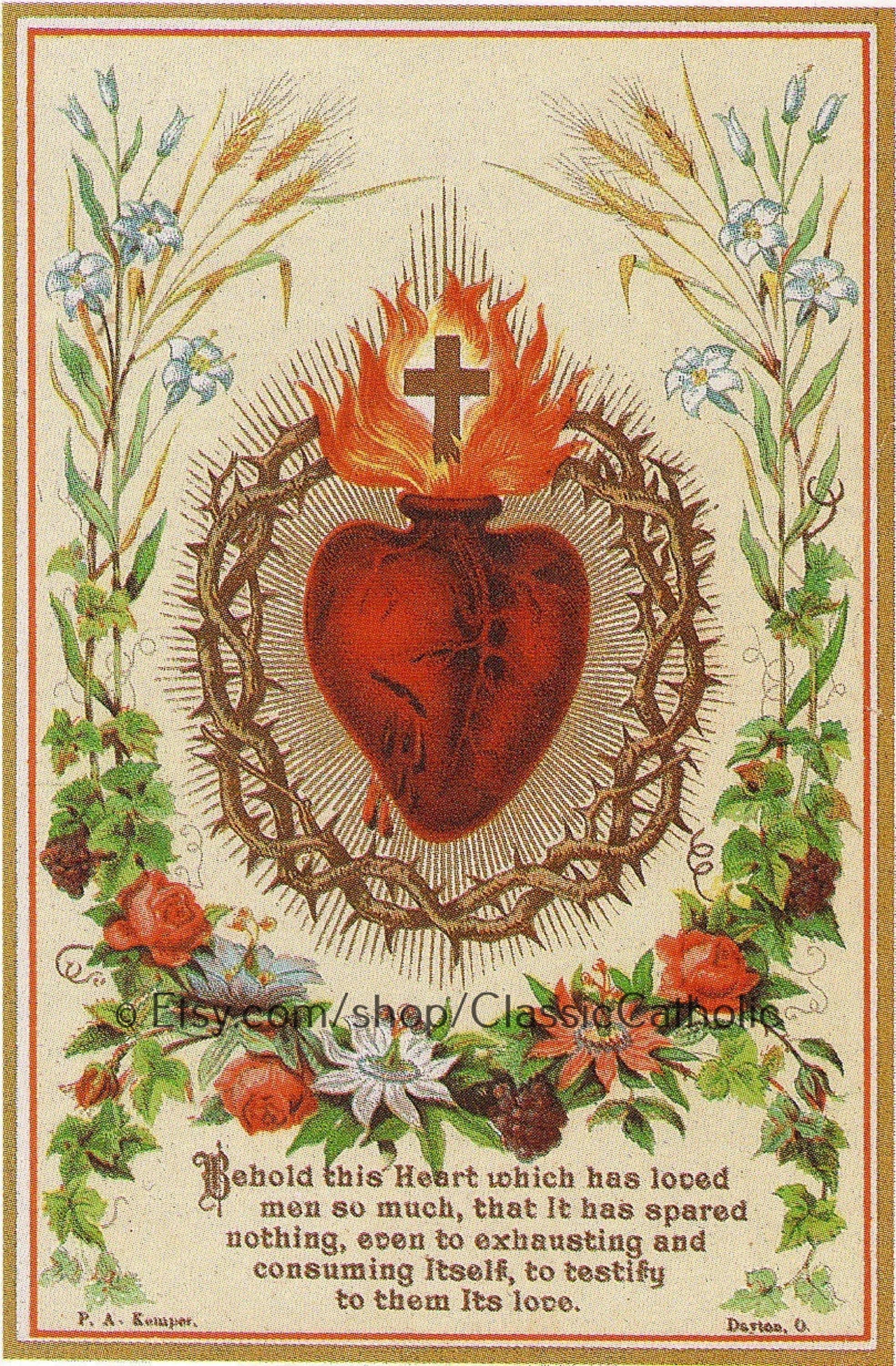 Sacred Heart of Jesus Based on a Vintage Holy Card Catholic Art Print  Archival Quality -  Canada