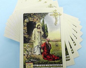 New! The Lord Reigneth Let the Earth Rejoice! 4x6 Postcard  – pack of 3, 10, or 100 – based on a Vintage Holy Card – Mary Magdalene