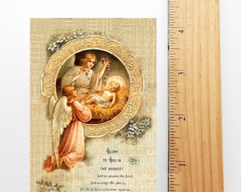 New! Christmas Holy Card #15 – Angels with Baby Jesus – E. Boomard – pack of 10/100/1000 – Stocking Stuffer – Restored Vintage Card