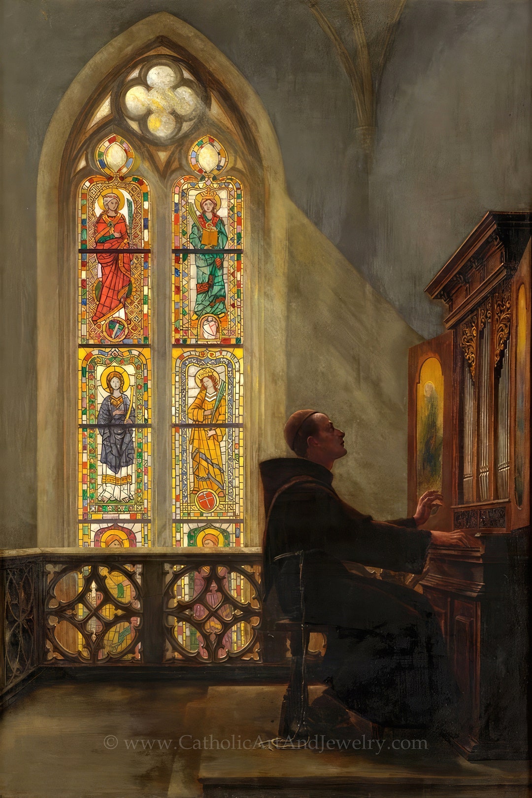 Monk Playing Organ in His Seclusion Georg Von Hoesslin Catholic Art Catholic Gift Archival Quality - Etsy