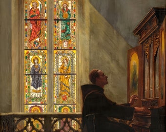 Monk Playing Organ  – "In His Seclusion" – Georg von Hoesslin – Catholic Art – Catholic Gift – Archival Quality