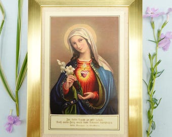 New!Immaculate Heart of Mary – Benziger – Framed Holy Card – Catholic Keepsake