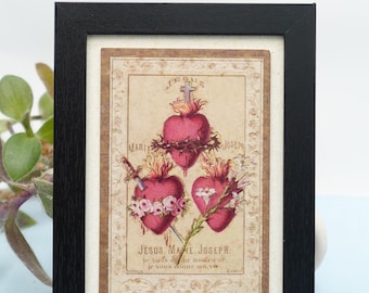 New! Hearts of the Holy Family – Framed Holy Card – Catholic Keepsake