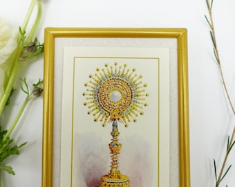 New! Monstrance – Eucharistic Art – Framed Holy Card – Catholic Keepsake