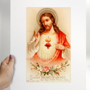 Sacred Heart of Jesus Sweet Heart of Jesus based on a Vintage American Holy Card Catholic Art Print Archival Catholic Gift 11x14 unframed