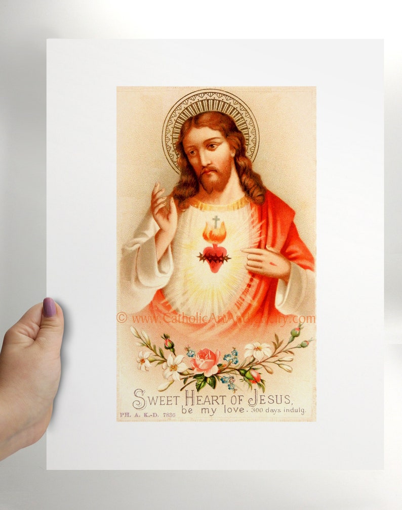 Sacred Heart of Jesus Sweet Heart of Jesus based on a Vintage American Holy Card Catholic Art Print Archival Catholic Gift 11x14 unframed