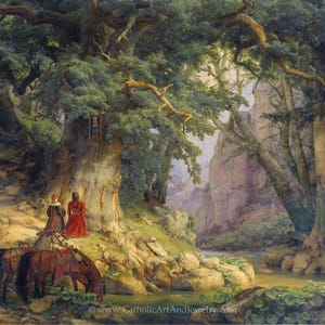 ¡Nuevo! Santuario sobre un roble milenario – Carl Lessing – Hermoso arte católico – Calidad de archivo