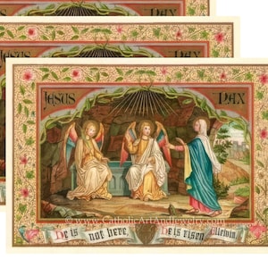 Neu! Er ist auferstanden! Halleluja! Unsere Liebe Frau vom Heiligsten Herzen Postkarte – 10 / 100 – 4x6 Zoll – basierend auf einer Vintagen Heiligen Karte