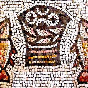 Panes y peces – Mosaico cristiano del siglo V – Cerca de Cafarnaúm – 3 láminas artísticas católicas – Calidad de archivo