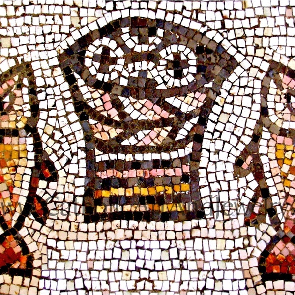 Pains et poissons - Mosaïque chrétienne du 5ème siècle - Près de Capharnaüm - 3 tailles - Impression d'art catholique - Qualité d'archivage