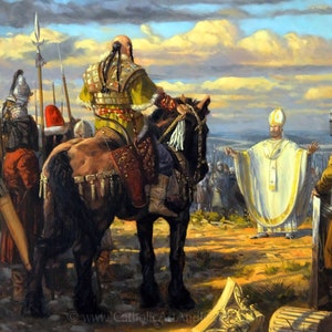 St. Pope Leo the Great vs. Attila the Hun – 3 Sizes – Catholic Art Print