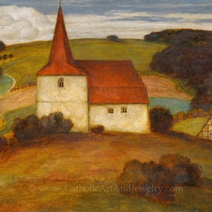 New! Landscape with Church – Matthäus Schiestl – Catholic Art Print – Archival Quality