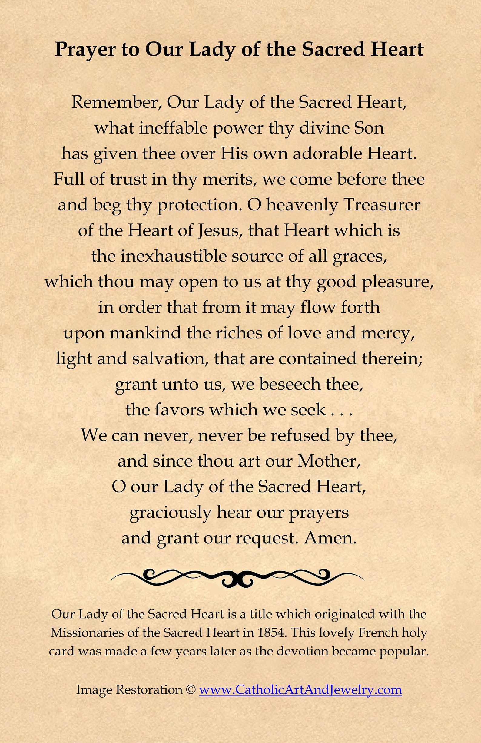 Holy Card – Our Lady of the Sacred Heart – Pack of 10/100/1000 ...