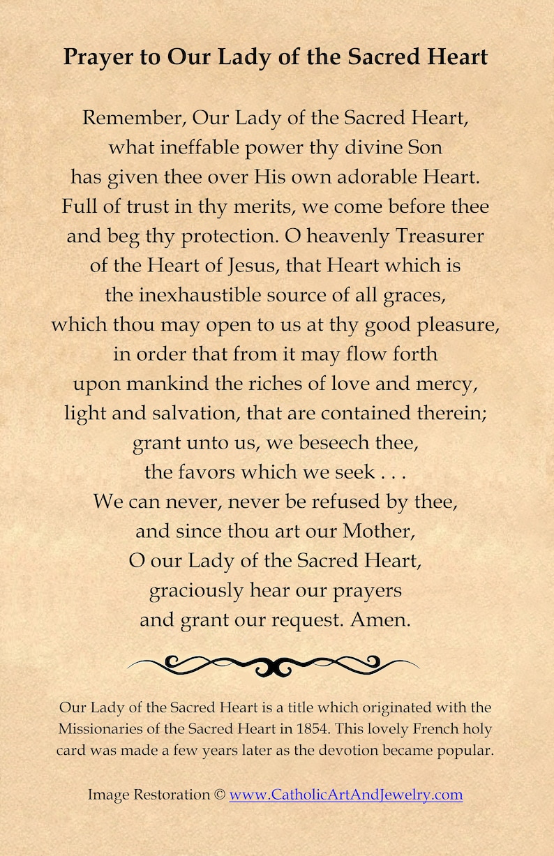 Holy Card – Our Lady of the Sacred Heart – Pack of 10/100/1000 ...