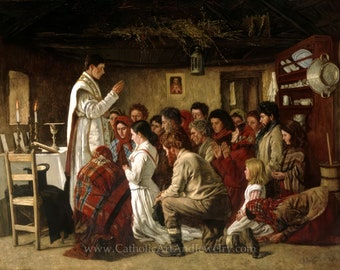 Home Mass, “Mass in a Connemara Cabin” – Aloysius O'Kelly  – Beautiful Catholic Art – Archival Quality