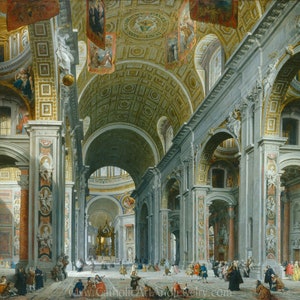Interior of Saint Peter’s Basilica in  Rome – 3 sizes – Giovanni Paolo Panini– Catholic Art Print