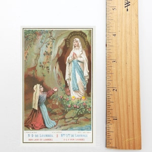 New! St. Bernadette with Our Lady of Lourdes Holy Card – Novena on Back – pack of 10/100/1000 – Restored Vintage Holy Card