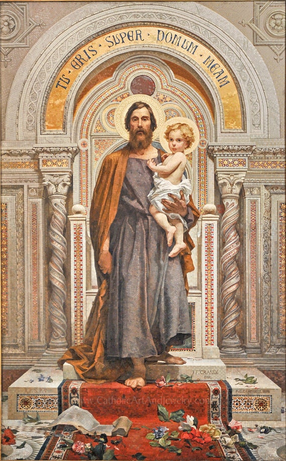 イタリアのアンリ（ANRI）社製 聖ヨセフ（St. Joseph）像 St. Joseph – Mosaic Originally From St. Peter's Basilica at the