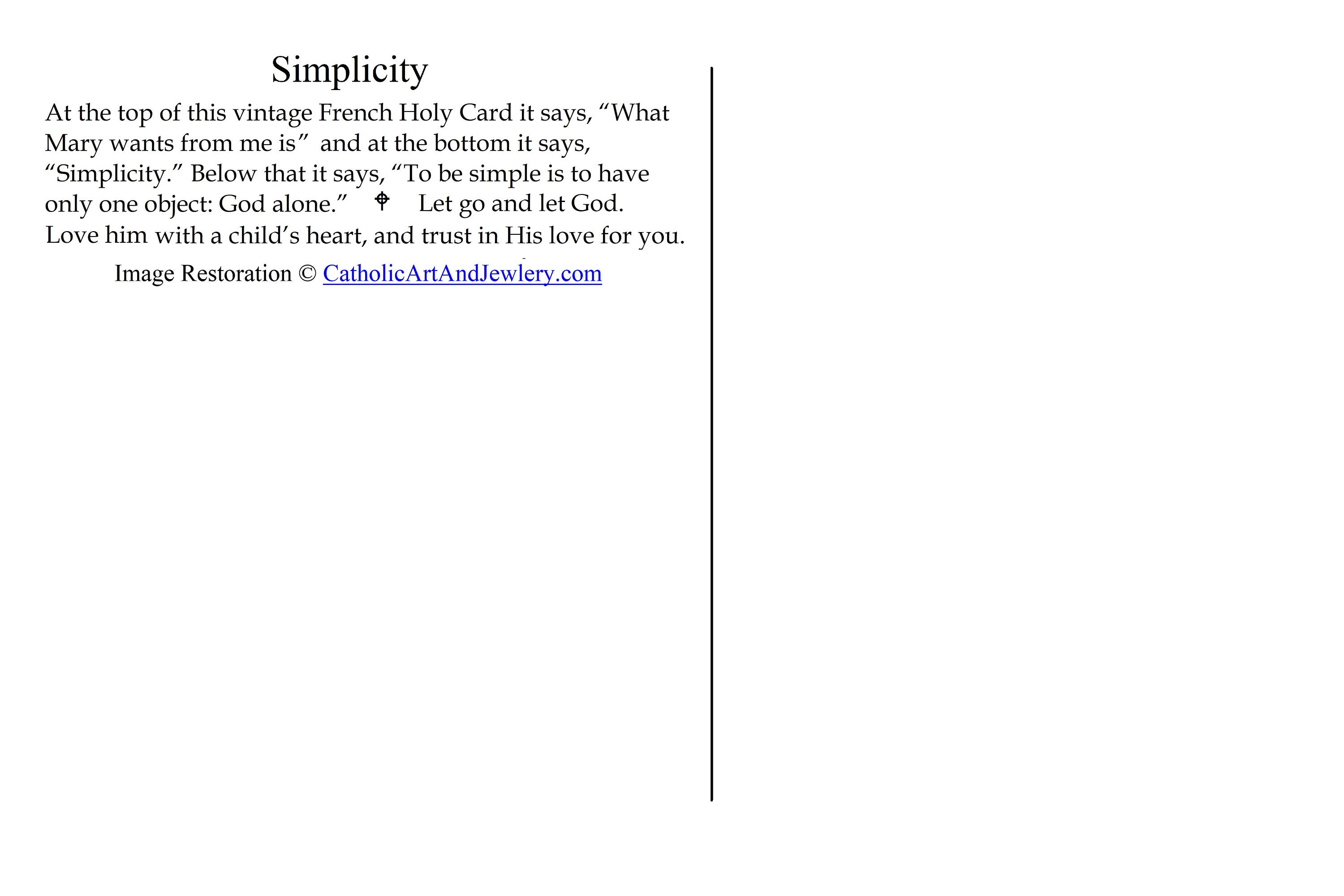 Simplicity Postcard / 4x6 Holy Card – Pack of 3, 10, or 100