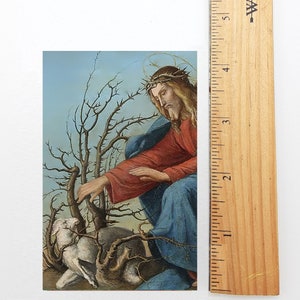 Prière d'abandon - Jésus aidant un agneau - Carte sainte vintage restaurée - lot de 10/100/1000