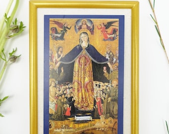 New! Mother of Mercy – Madonna della Misericordia – by Bartolomeo di Segnolo Caporali  – Framed Holy Card – Catholic Keepsake