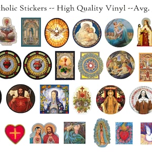 Assortiment katholieke stickers – hoogwaardig vinyl, lichtbestendig – gem. 3 inch