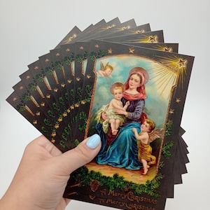 Een vrolijk kerstfeest – kerstbriefkaart uit het einde van de eeuw met enveloppen beschikbaar– 3, 10 of 100 – gerestaureerde vintage religieuze briefkaart