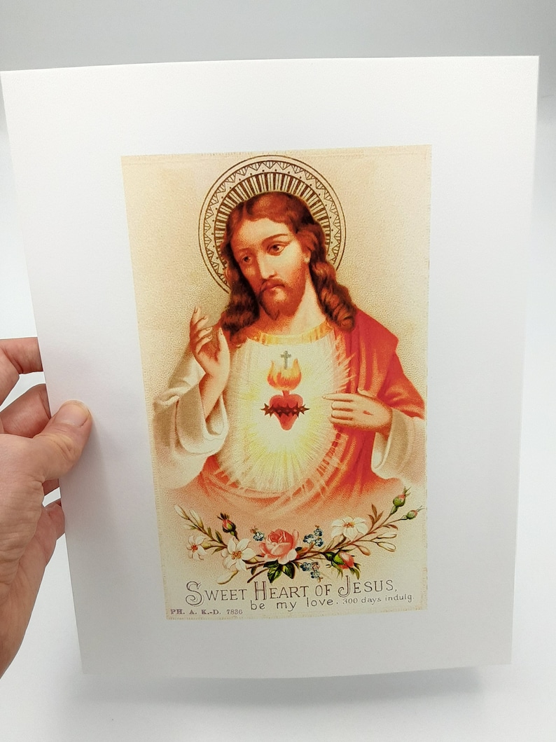 Sacred Heart of Jesus Sweet Heart of Jesus based on a Vintage American Holy Card Catholic Art Print Archival Catholic Gift 8.5x11 unframed