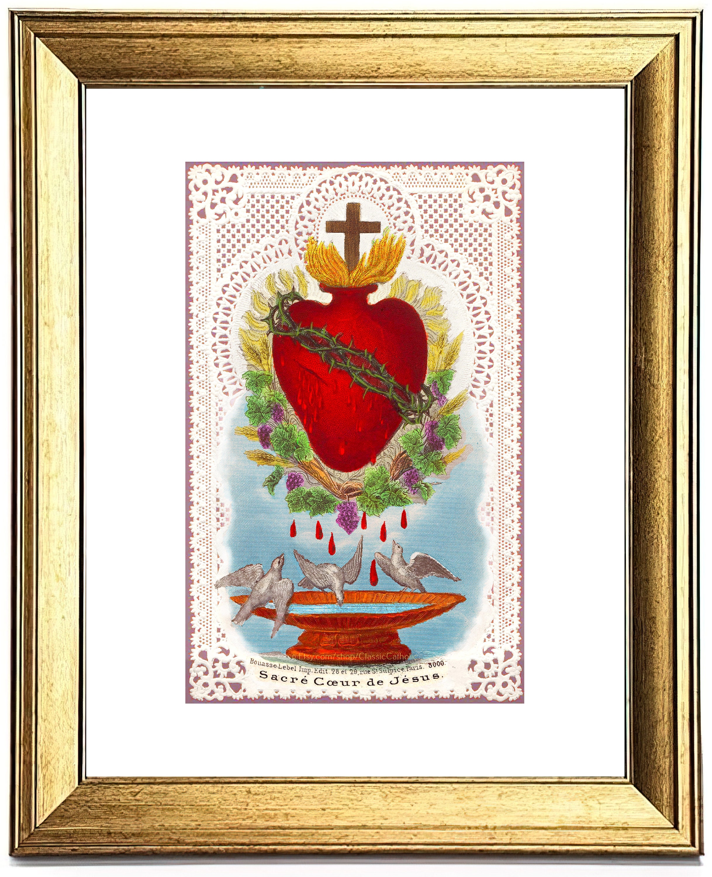 Sacred Heart of Jesus With Doves and Lace – Based on a Vintage Holy ...